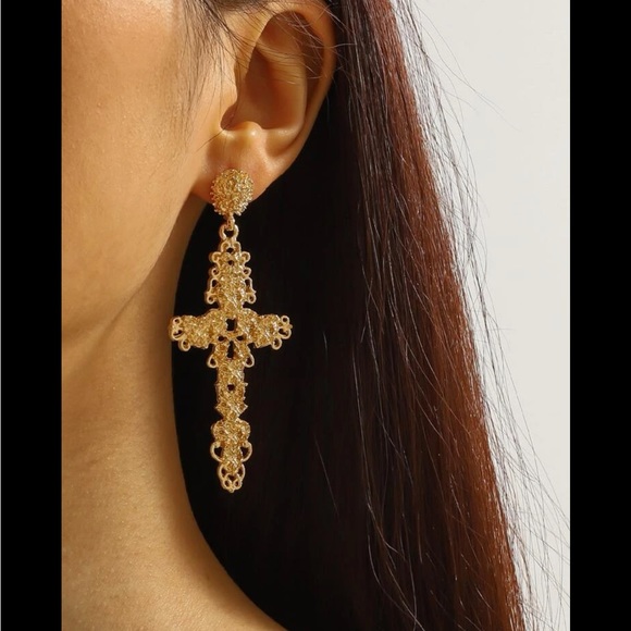 Gold Cross Earrings - Picture 2 of 5